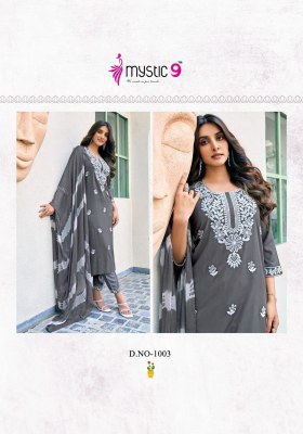 Karachi vol 1 by Mystic 9 lucknowi work embroidered kurti pant and dupatta catalogue at affordable rate readymade suit catalogs