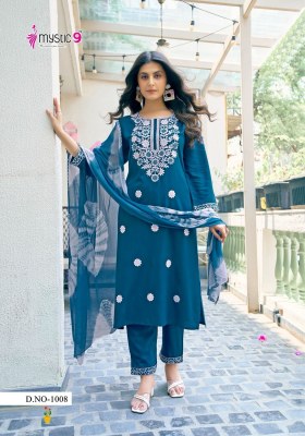 Karachi vol 1 by Mystic 9 lucknowi work embroidered kurti pant and dupatta catalogue at affordable rate readymade suit catalogs