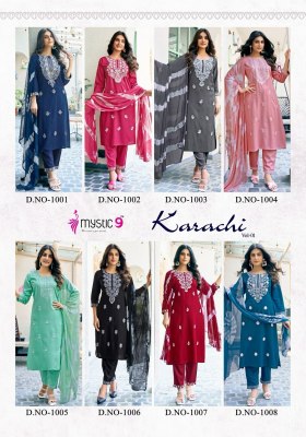 Karachi vol 1 by Mystic 9 lucknowi work embroidered kurti pant and dupatta catalogue at affordable rate readymade suit catalogs