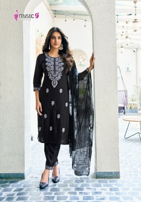 Karachi vol 1 by Mystic 9 lucknowi work embroidered kurti pant and dupatta catalogue at affordable rate readymade suit catalogs