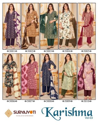 Karishma vol 3 by Suryajyoti cotton printed with neck work readymade suit catalogue at low rate readymade suit catalogs