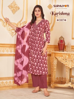 Karishma vol 3 by Suryajyoti cotton printed with neck work readymade suit catalogue at low rate readymade suit catalogs