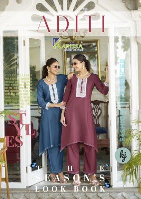 Karissa Aditi Fish Cut Denim Co Ord Set with Hand Embroidery Top And Pocket Pants Wholesale co ord set catalogs