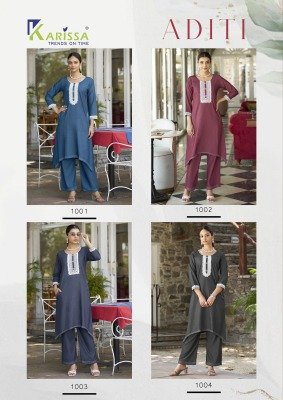 Karissa Aditi Fish Cut Denim Co Ord Set with Hand Embroidery Top And Pocket Pants Wholesale co ord set catalogs