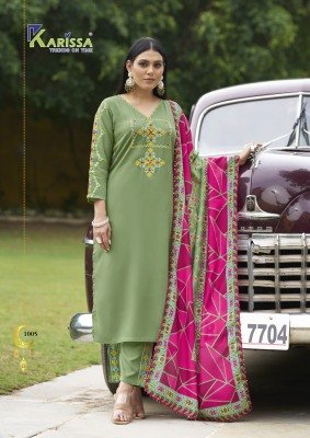 Karissa Anika Premium Liva Rayon Suit Top Bottom Muslin Digital Print Dupatta Hand And Thread Work Wholesale kurtis catalogs