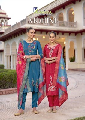 Karissa Mohini Premium Heavy Viscose Simmar Top And Pant Set with Cotton Mall Inner And Pure Viscose Simmar Jacquard Digital Print Dupatta Handcrafted kurtis catalogs