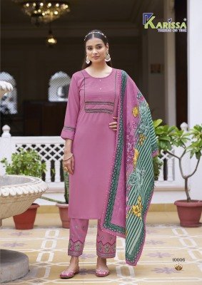 Karissa Vidisha Vol 10 Premium LIVA Rayon Top Plazzo Set with Muslin Digital Print Dupatta And Handwork Wholesale kurtis catalogs