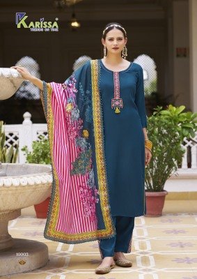 Karissa Vidisha Vol 10 Premium LIVA Rayon Top Plazzo Set with Muslin Digital Print Dupatta And Handwork Wholesale kurtis catalogs