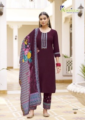 Karissa Vidisha Vol 10 Premium LIVA Rayon Top Plazzo Set with Muslin Digital Print Dupatta And Handwork Wholesale kurtis catalogs