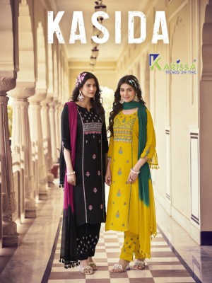 Karissa by Kasida reyon printed fancy top palazzo and dupatta catalogue at affordable rate  Karissa 