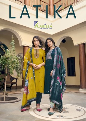 Karissa by Latika Premium Reyon kurti with pant and dupatta catalogue at low rate readymade suit catalogs