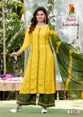 Kasumbo by master reyon embroidered top palazzo catalogue at affordable rate readymade suit catalogs