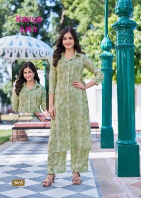 Kavya Lily Vol 5 Casual Wear Shirt Style Long Top with Bottoms Collection kurtis catalogs
