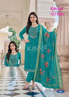 Kavya Natasha Vol 5 Premium Roman Silk Embroidered Kurti with Digital Print Chanderi Dupatta Wholesale wholesale catalogs