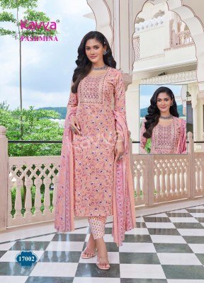 Kavya Pashmina Vol 17 Luxury Cotton Suit Embroidered Neck, Comfort Pant And Pure Cotton Dupatta Wholesale kurtis catalogs
