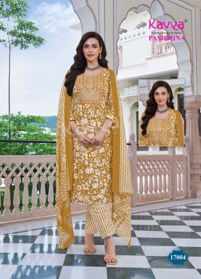 Kavya Pashmina Vol 17 Luxury Cotton Suit Embroidered Neck, Comfort Pant And Pure Cotton Dupatta Wholesale kurtis catalogs