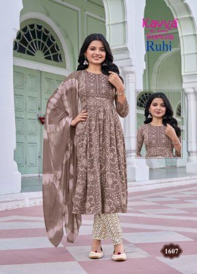 Kavya Ruhi Vol 16 Teenage Umbrella Cut Suit Set in Capsule Foil Print with Nazneen Chiffon Dupatta Wholesale kurtis catalogs