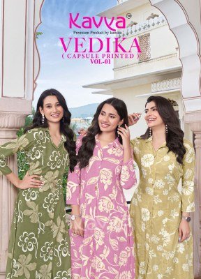 Kavya Vedika Vol 1 A Line Coord Set Premium Foil Kurti with Loose Pants Wholesale wholesale catalogs