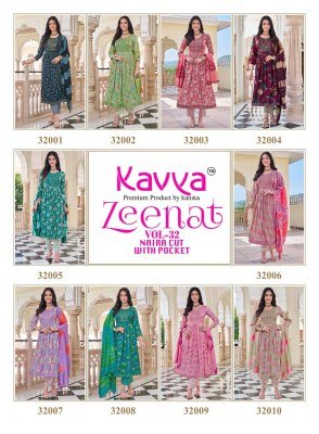 Kavya Zeenat Vol 32 Nayra Cut Kurti Set Capsule Foil Print with Sequence Pants Wholesale kurti pant with dupatta Catalogs