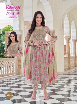 Kavya Zeenat Vol 32 Nayra Cut Kurti Set Capsule Foil Print with Sequence Pants Wholesale kurti pant with dupatta Catalogs