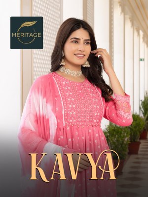 Kavya by Heritage Designer Printed Flaired Kurti pant and dupatta catalogue at affordable rate wholesale catalogs