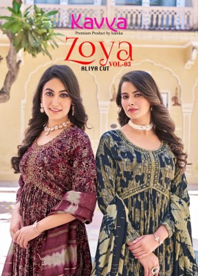 Kavya by Zoya vol 3 premium rayon foil print kurti pant and dupatta catalogue at low rate 
