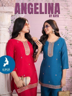 Kaya Angelina 2 Piece CoOrd Set Catalogue Top And Bottom Vichitra Kurti Catalogs Fabric Wholesale kurtis catalogs