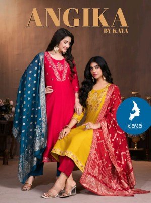 Kaya Angika Chanderi Roman Silk Kurti Pant Dupatta Set Designer Ethnic Wear Wholesale Kaya kurti