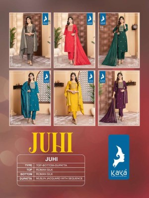 Kaya Juhi Roman Silk Top Bottom Dupatta Set Kurti Catalogue wholesaler   kurtis catalogs