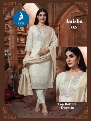 Kaya Kurti Anisha 3 Piece Straight Cut Set Chanderi Jacquard Top Bottom And Dupatta Wholesale wholesale catalogs