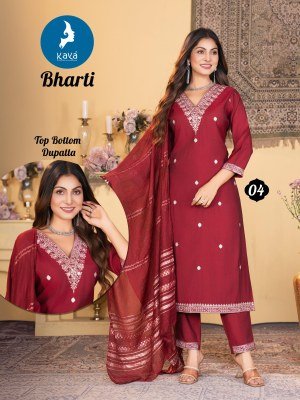 Kaya Kurti Bharti 3Pc Set Roman Silk Top And Bottom Chanderi Dupatta Wholesale Product kurtis catalogs