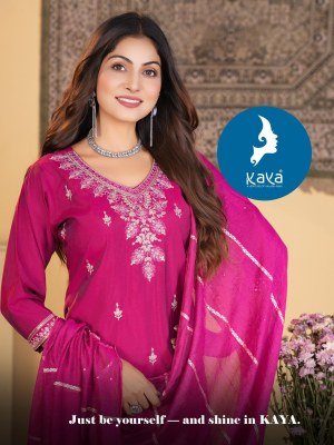 Kaya Kurti Bharti 3Pc Set Roman Silk Top And Bottom Chanderi Dupatta Wholesale Product kurtis catalogs