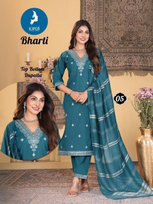 Kaya Kurti Bharti 3Pc Set Roman Silk Top And Bottom Chanderi Dupatta Wholesale Product kurtis catalogs