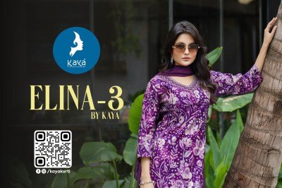 Kaya Kurti Elina 3 Straight Cut Suit Set Vertical Foil Print Top, Matching Bottom And Chanderi Sequin Dupatta Wholesale kurtis catalogs