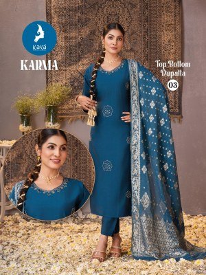 Kaya Kurti Karma Roman Silk Suit Set with Straight Cut Top, Roman Silk Bottom And Chanderi Jacquard Dupatta Wholesale kurtis catalogs