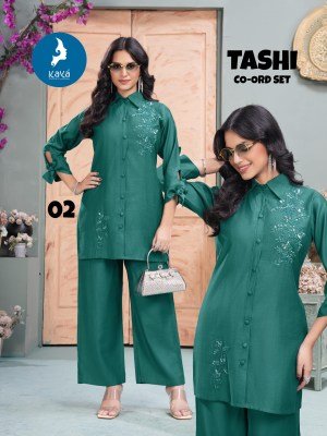 Kaya Kurti Tashi Vertical Kurti and Bottom Co Ord Set Wholesale co ord set catalogs