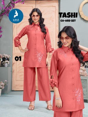 Kaya Kurti Tashi Vertical Kurti and Bottom Co Ord Set Wholesale co ord set catalogs