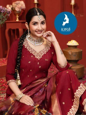 Kaya Kurti Vidya Anarkali Kurti Set Roman Silk Top And Bottom with Organza Dupatta Wholesale  kurtis catalogs