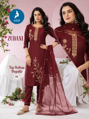 Kaya Kurti Zubani Straight Cut Kurti Set with Roman Silk Bottom And Organza Dupatta Wholesale kurtis catalogs