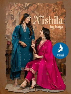 Kaya Nishita 3 Pcs Kurti Pant Dupatta Set Vertican Fabric Ethnic Wear Wholesale Kaya kurti