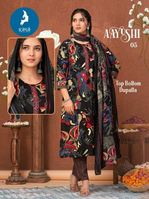 Kaya by Ayushi heavy reyon modal foil printed kurti pant and dupatta catalogue at amaviexpo readymade suit catalogs