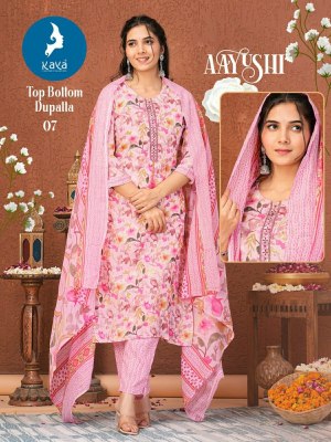 Kaya by Ayushi heavy reyon modal foil printed kurti pant and dupatta catalogue at amaviexpo readymade suit catalogs