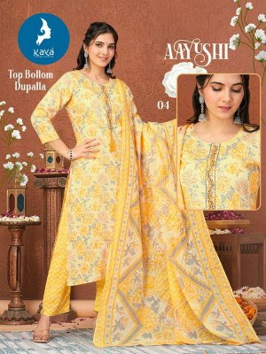 Kaya by Ayushi heavy reyon modal foil printed kurti pant and dupatta catalogue at amaviexpo readymade suit catalogs