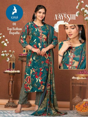 Kaya by Ayushi heavy reyon modal foil printed kurti pant and dupatta catalogue at amaviexpo readymade suit catalogs