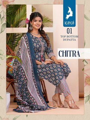 Kaya by Chitra fancy best quality  cotton printed kurti pant and dupatta catalogue at low rate readymade suit catalogs