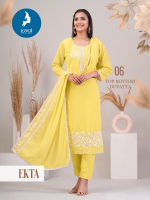 Kaya by Ekta exclusive straight kurti pant and dupatta catalogue at amaviexpo  readymade suit catalogs