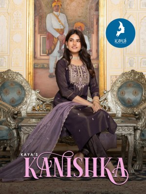 Kaya by Kanishka Fancy Designer Neck embroidered kurti pant and dupatta catalogue at affordable rate Kaya kurti