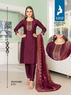 Kaya kurti by bansari 3 piece streight kurti with pant and dupatta catalog at wholsale rate kurtis catalogs