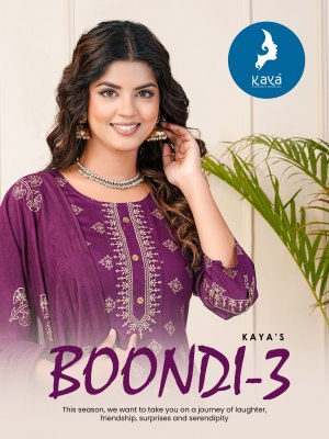 Kaya kurti by boondi 3 straight reyon block printed kurti pant with dupatta catalogue   readymade suit catalogs