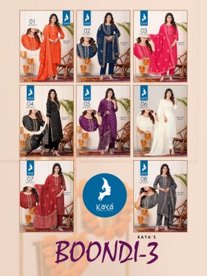 Kaya kurti by boondi 3 straight reyon block printed kurti pant with dupatta catalogue   readymade suit catalogs